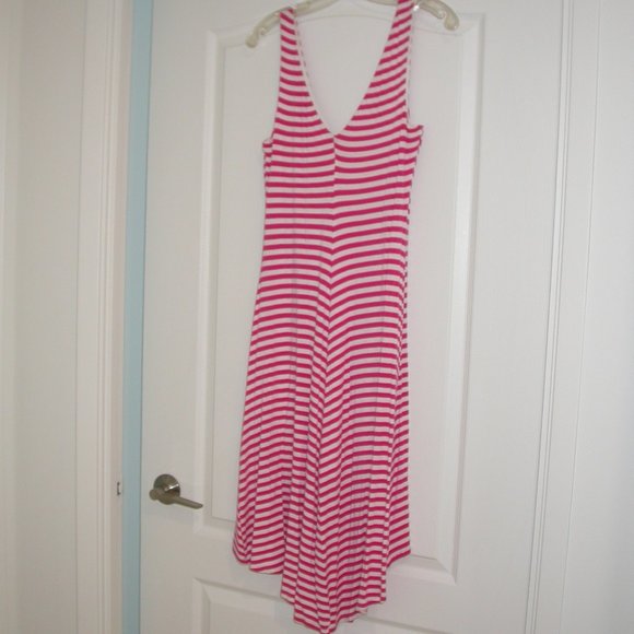 Hot Pink and White Striped Hi Low Dress - Picture 2 of 8